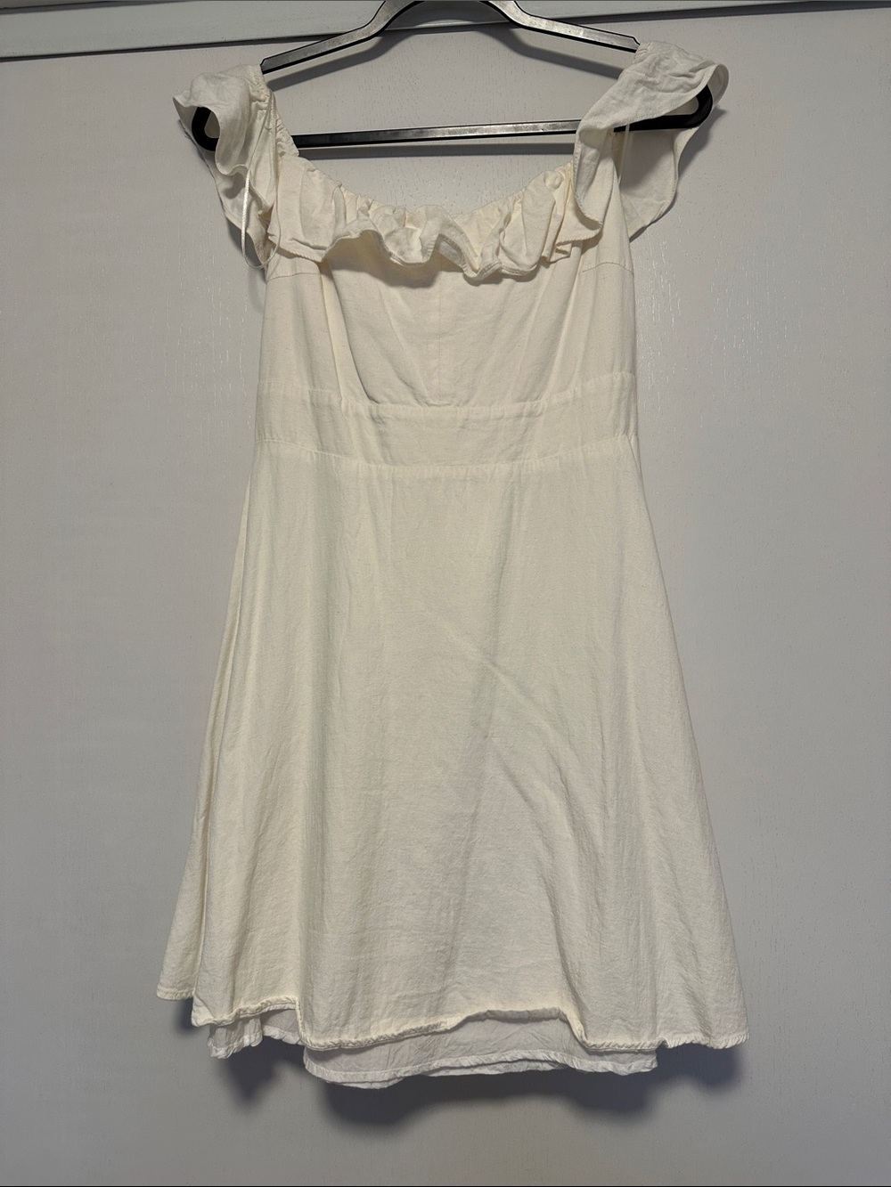 Zara Off-the-Shoulder Cream Linen Mini Dress with Bow Strap